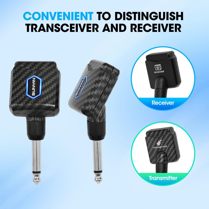 SUNYIN 5.8Ghz Mini Wireless Guitar System with Portable Charging Case Wireless Transmitter and Receiver 4 Working Channel for Electric Guitar Digital Wind Instrument Wireless System Mini Deviceï¼ˆCarbon Fiberï¼‰ - Image 3