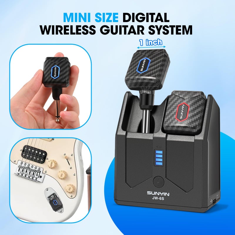 SUNYIN 5.8Ghz Mini Wireless Guitar System with Portable Charging Case Wireless Transmitter and Receiver 4 Working Channel for Electric Guitar Digital Wind Instrument Wireless System Mini Deviceï¼ˆCarbon Fiberï¼‰ - Image 2