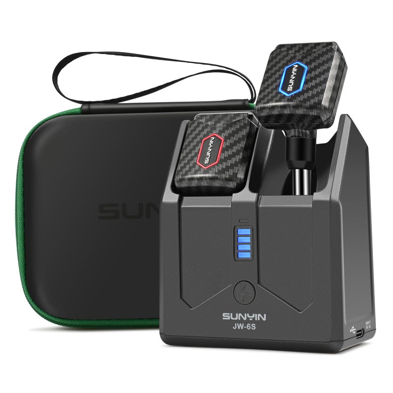 SUNYIN 5.8Ghz Mini Wireless Guitar System with Portable Charging Case Wireless Transmitter and Receiver 4 Working Channel for Electric Guitar Digital Wind Instrument Wireless System Mini Deviceï¼ˆCarbon Fiberï¼‰ - Image 1