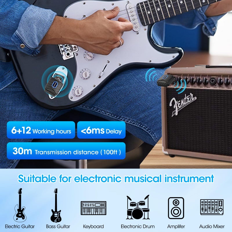 SUNYIN 5.8Ghz Mini Wireless Guitar System with Portable Charging Case Wireless Transmitter and Receiver 4 Working Channel for Electric Guitar Digital Wind Instrument Wireless System Mini Deviceï¼ˆCarbon Fiberï¼‰ - Image 5