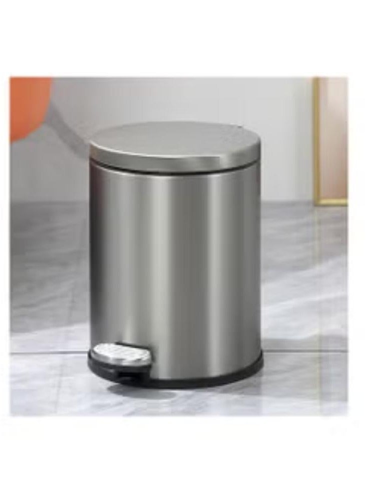 Stainless Steel Double Layer Dustbin with Pedal and Lid For Bathroom Kitchen,Silent Lidded Trash Bin,Fingerprint-Proof Modern Garbage Can,Round Bucket with Handle for Home Office (Grey, 12L) - Image 1