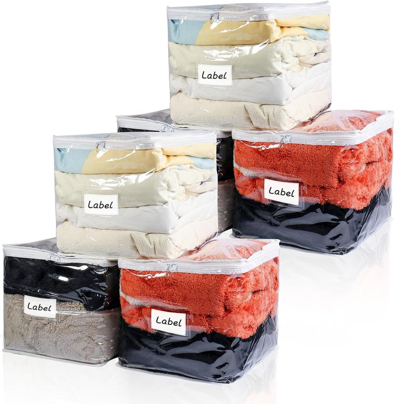 Heonay Clear Zippered Storage Bags Plastic Sweater Storage Bags with Zipper 6 Packs Clothing Organizer for Blankets Linen Sweater Bed Sheet Quilt Clothes Pillow (12 x 12 x 12 Inch, White) - Image 1
