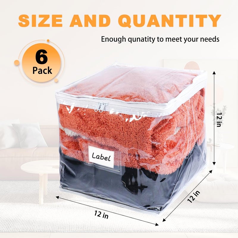 Heonay Clear Zippered Storage Bags Plastic Sweater Storage Bags with Zipper 6 Packs Clothing Organizer for Blankets Linen Sweater Bed Sheet Quilt Clothes Pillow (12 x 12 x 12 Inch, White) - Image 2