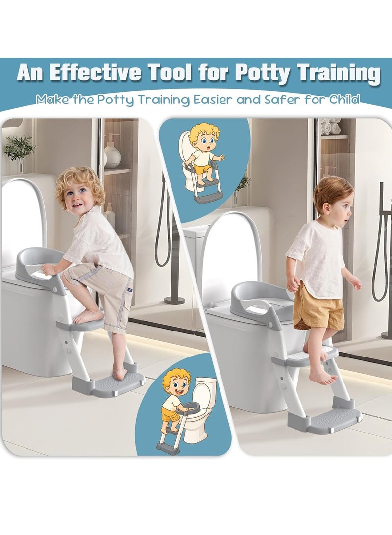 RAKAY Potty Training Seat, Toddler Potty Training Toilet with Step Stool Ladder for Kids Boys Girls, 3 in 1 Foldable Toilet Seat Potty Chair with Urinals, Splash Guard, Handles, Anti-Slip Pad,Grey - Image 3