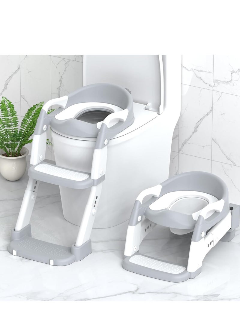 RAKAY Potty Training Seat, Toddler Potty Training Toilet with Step Stool Ladder for Kids Boys Girls, 3 in 1 Foldable Toilet Seat Potty Chair with Urinals, Splash Guard, Handles, Anti-Slip Pad,Grey - Image 1