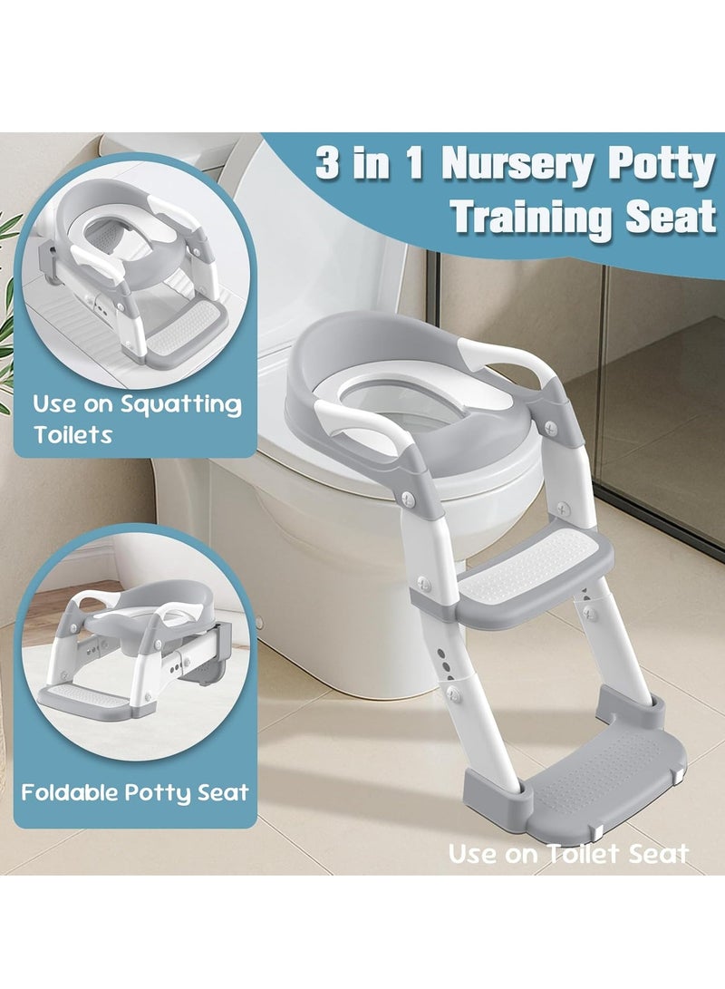 RAKAY Potty Training Seat, Toddler Potty Training Toilet with Step Stool Ladder for Kids Boys Girls, 3 in 1 Foldable Toilet Seat Potty Chair with Urinals, Splash Guard, Handles, Anti-Slip Pad,Grey - Image 2