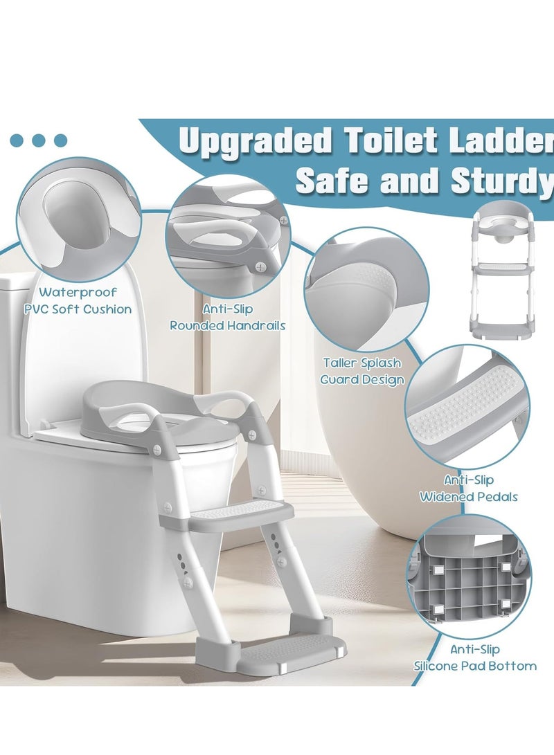 RAKAY Potty Training Seat, Toddler Potty Training Toilet with Step Stool Ladder for Kids Boys Girls, 3 in 1 Foldable Toilet Seat Potty Chair with Urinals, Splash Guard, Handles, Anti-Slip Pad,Grey - Image 4