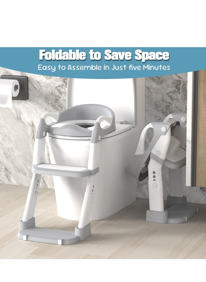 RAKAY Potty Training Seat, Toddler Potty Training Toilet with Step Stool Ladder for Kids Boys Girls, 3 in 1 Foldable Toilet Seat Potty Chair with Urinals, Splash Guard, Handles, Anti-Slip Pad,Grey - Image 5