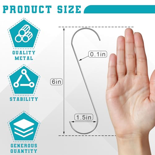 Shimeyao 50 Pcs 6 Inch Powder Coating S Hooks Large S Hooks for Hanging Vinyl Coated Heavy Duty Hanger for Hanging Jeans Plants Jewelry Pot Pan Cups Towels - Image 3