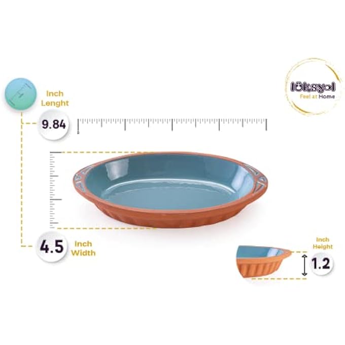rayihni Terracotta Oval Oven Tray Wh Oval Pots For Cooking With Handles Pan For Mexican Indian Korean Dishes Handmade Cookware Clay Pan For Cooking Turquoise Pot Set 2 Pcs - Image 3