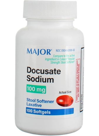 MAJOR Major Docusate Sodium 100 mg - Stool Softener Laxative Softgels for Occasional Constipation Relief - Stool Softeners for Women, Men, and Kids - Stimulant-Free - 100 Softgels (8 Pack) 