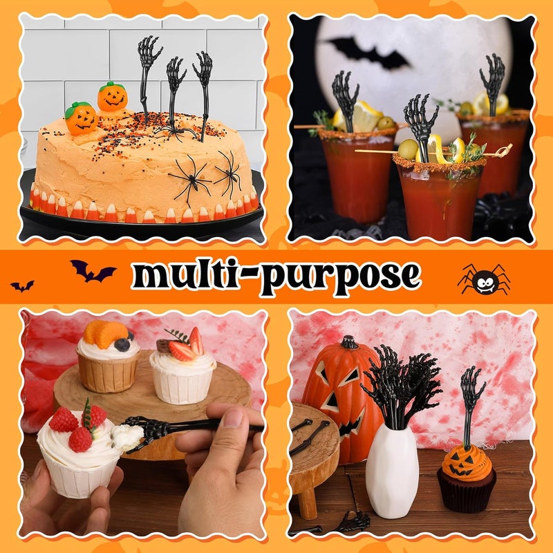 RunNico 60 Pcs 5.9''x1.5'' Halloween Skeleton Cocktail Stirrers, Reusable Skeleton Hand Swizzle Sticks, Halloween Plastic Drink Stirrer for Home Bar Horror Party Table Decorations - Image 4