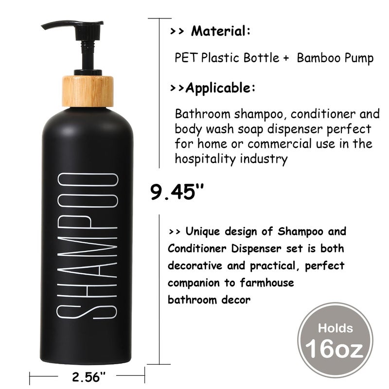 HOMCDALY 16oz 3-Pack Refillable Black Bathroom Shower Set - Empty Bottles with Pump for Shampoo, Conditioner, or Body Wash - Image 3