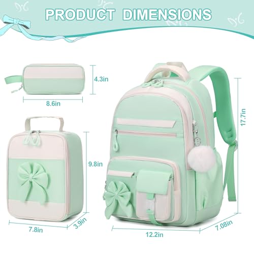 DIGOBAY Backpack for Girls 3PCS Girls Backpack for School with Lunch Bag Pencil Case Cute Kids Teens Bookbag for Kindergarten Elementary Preschool Middle School Green - Image 3