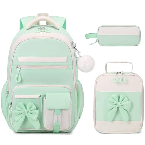 DIGOBAY Backpack for Girls 3PCS Girls Backpack for School with Lunch Bag Pencil Case Cute Kids Teens Bookbag for Kindergarten Elementary Preschool Middle School Green - Image 1