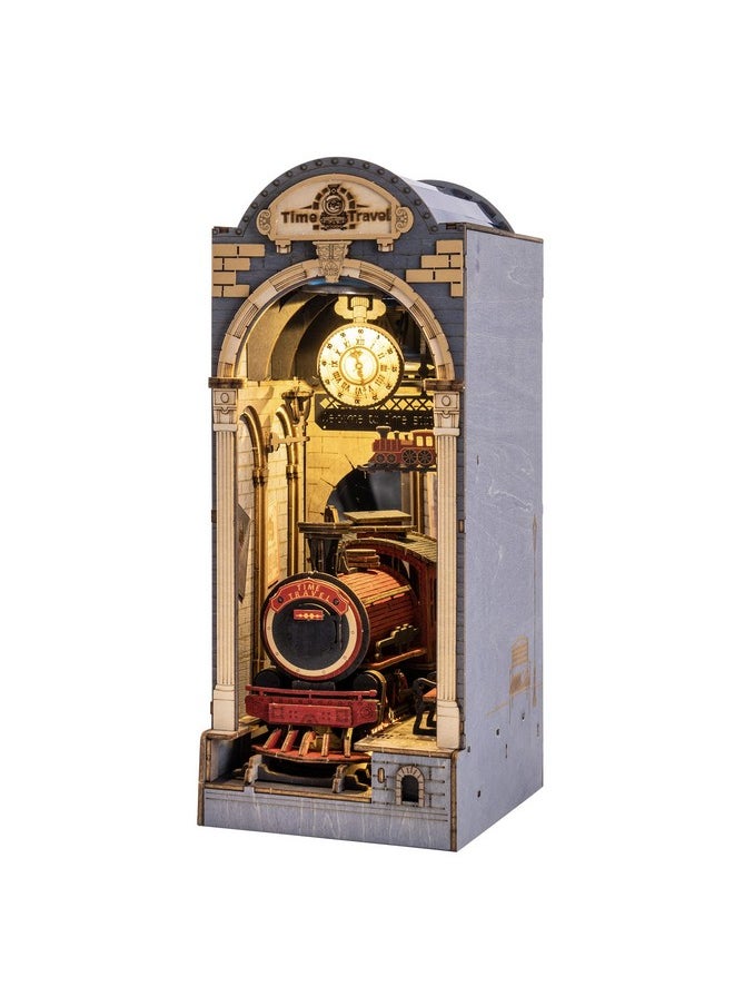 RoWood Rowood DIY Book Nook Kit, Bookshelf Insert Decor 3D Wooden Puzzle Model Kit, Bookend Building Set with LED Light - Time Travel  - Image 1