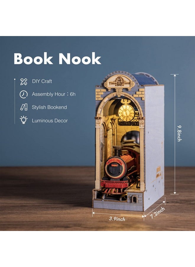 RoWood Rowood DIY Book Nook Kit, Bookshelf Insert Decor 3D Wooden Puzzle Model Kit, Bookend Building Set with LED Light - Time Travel  - Image 4