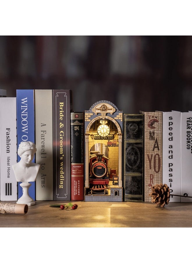 RoWood Rowood DIY Book Nook Kit, Bookshelf Insert Decor 3D Wooden Puzzle Model Kit, Bookend Building Set with LED Light - Time Travel  - Image 2