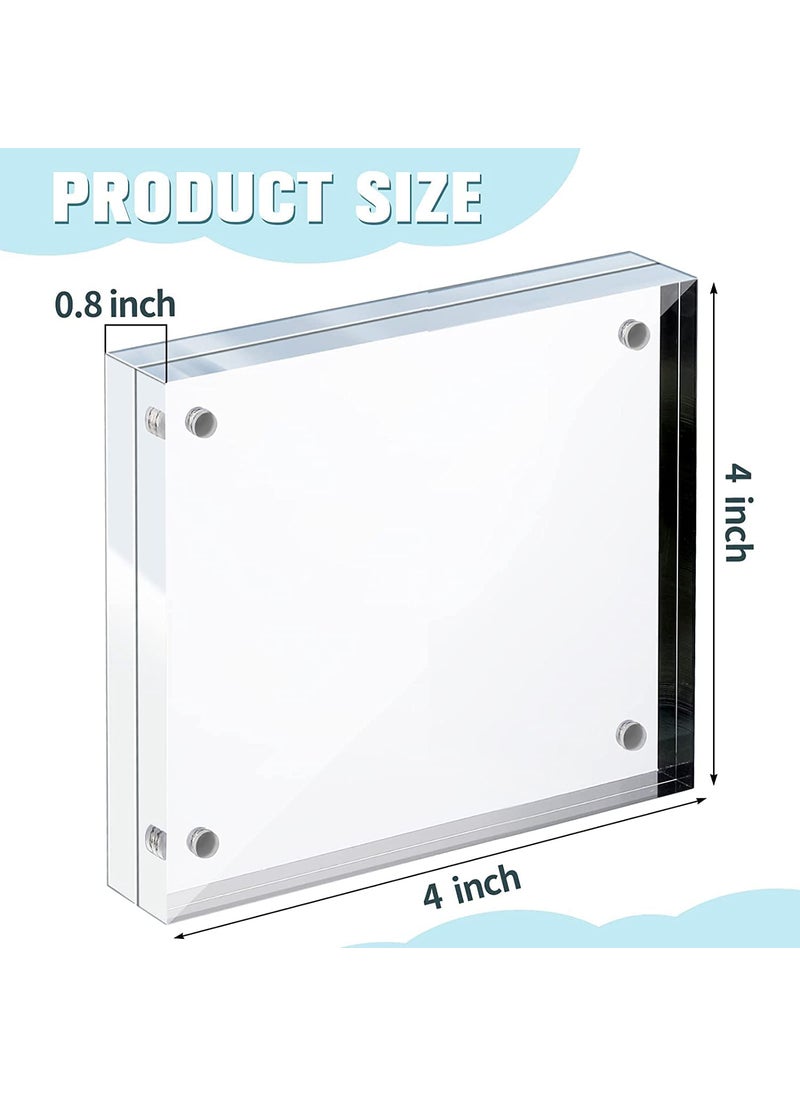 Maitri - Maitri Pack of 4 Clear Transparent Acrylic Picture Frame Magnetic Picture Frame Desktop Photo Frame With Magnet Magnetic Photo Frame FramelessDouble Sided Block Set 4 Inch X4 Inch - Image 1