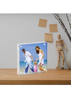Maitri Maitri Pack of 4 Clear Transparent Acrylic Picture Frame Magnetic Picture Frame Desktop Photo Frame With Magnet Magnetic Photo Frame FramelessDouble Sided Block Set 4 Inch X4 Inch  - Image 3