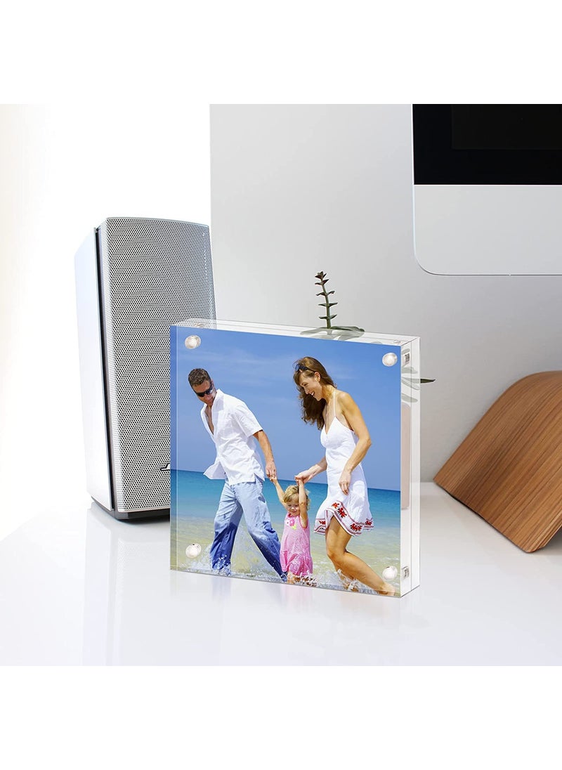 Maitri - Maitri Pack of 4 Clear Transparent Acrylic Picture Frame Magnetic Picture Frame Desktop Photo Frame With Magnet Magnetic Photo Frame FramelessDouble Sided Block Set 4 Inch X4 Inch - Image 1
