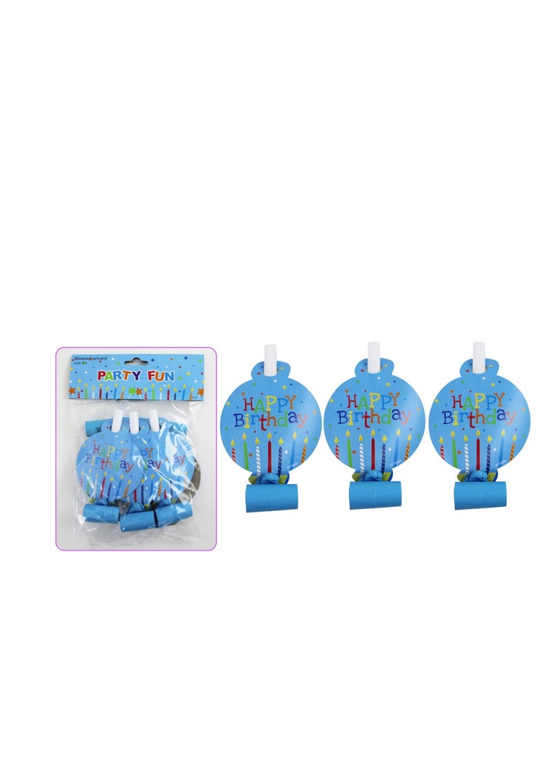 PARTY FUN - Party Blowouts with Cards Happy Birthday Edition in Blue Color Add Whimsical Noise and Laughter to Your Celebration Set of 6 Pcs - Image 1