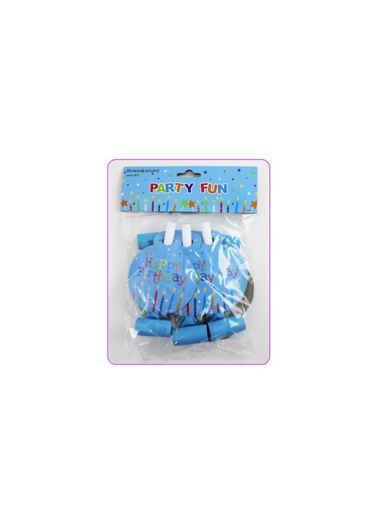 PARTY FUN - Party Blowouts with Cards Happy Birthday Edition in Blue Color Add Whimsical Noise and Laughter to Your Celebration Set of 6 Pcs - Image 1