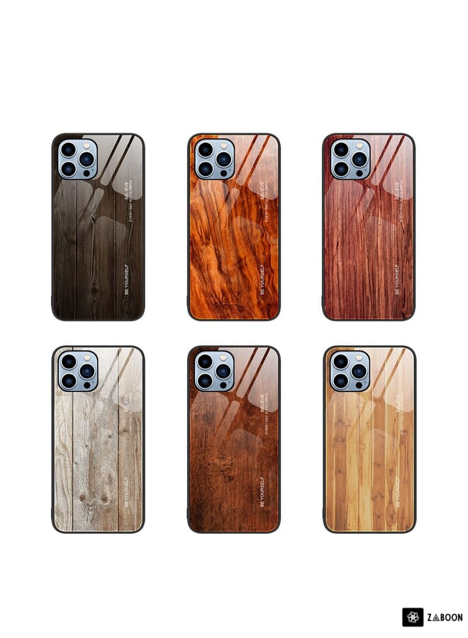 Green Tiger For iPhone 14 Pro Max Wood Grain Glass Protective Case (Dark Brown) - Image 2
