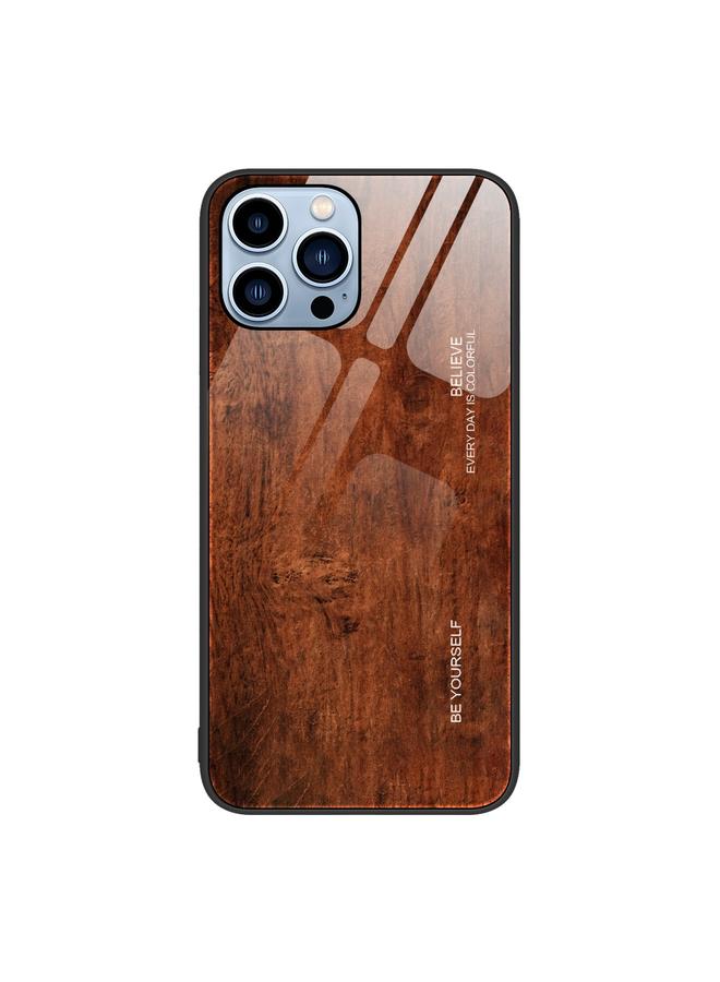 Green Tiger For iPhone 14 Pro Max Wood Grain Glass Protective Case (Dark Brown) - Image 1