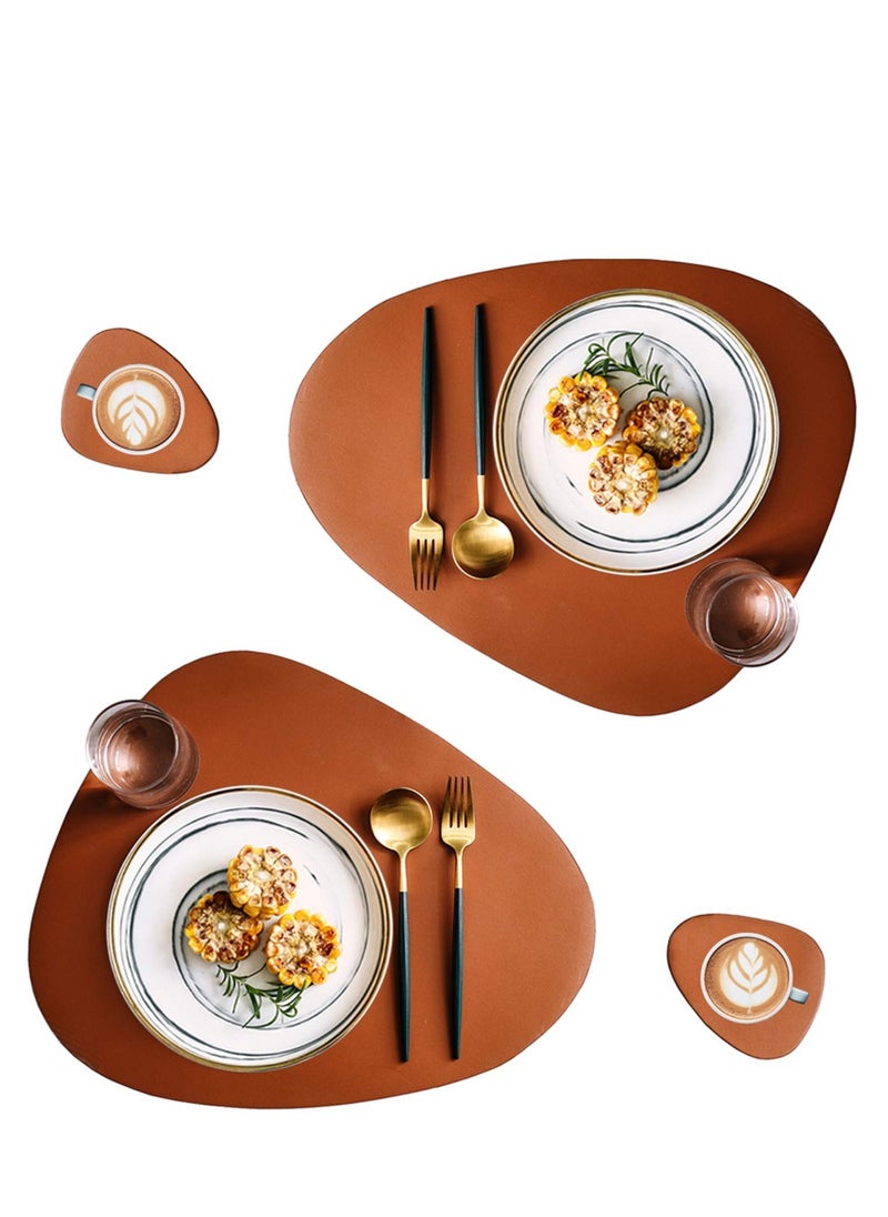 KASTWAVE Faux Leather Placemats and Coasters Set, Round Leather for Dinner Table Mats Heat Resistant Non-Slip Washable Insulation Coffee Mats Kitchen Place Mats（2 Placemats+2 Coasters ）  - Image 1