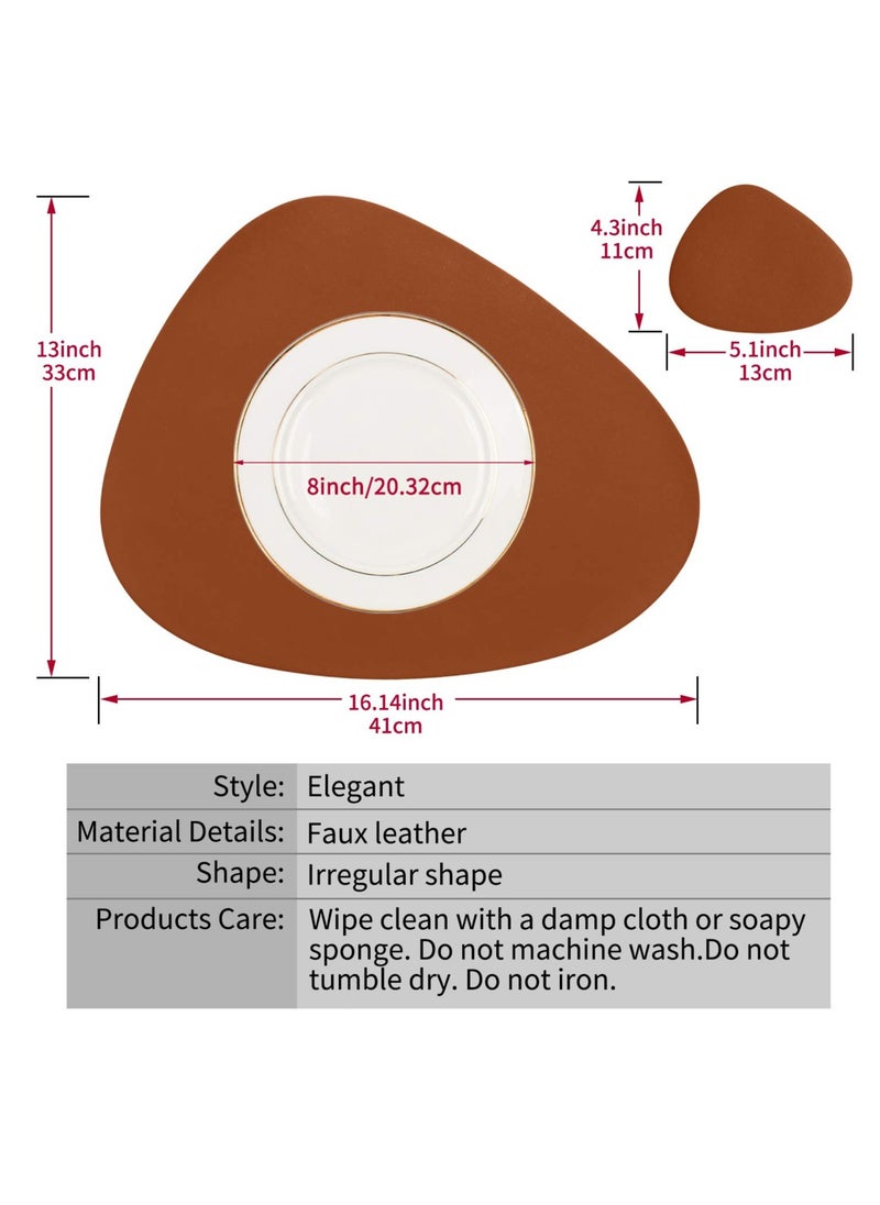 KASTWAVE Faux Leather Placemats and Coasters Set, Round Leather for Dinner Table Mats Heat Resistant Non-Slip Washable Insulation Coffee Mats Kitchen Place Mats（2 Placemats+2 Coasters ）  - Image 5