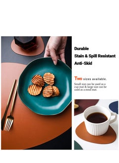 KASTWAVE Faux Leather Placemats and Coasters Set, Round Leather for Dinner Table Mats Heat Resistant Non-Slip Washable Insulation Coffee Mats Kitchen Place Mats（2 Placemats+2 Coasters ）  - Image 3