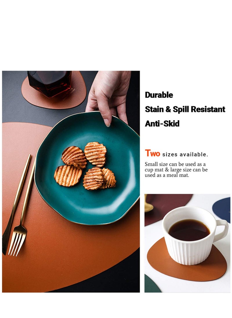 KASTWAVE Faux Leather Placemats and Coasters Set, Round Leather for Dinner Table Mats Heat Resistant Non-Slip Washable Insulation Coffee Mats Kitchen Place Mats（2 Placemats+2 Coasters ）  - Image 3