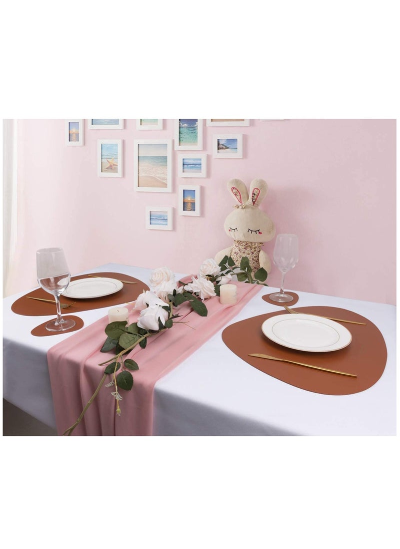 Faux Leather Placemats and Coasters Set, Round Leather for Dinner Table Mats Heat Resistant Non-Slip Washable Insulation Coffee Mats Kitchen Place Mats（2 Placemats+2 Coasters ）