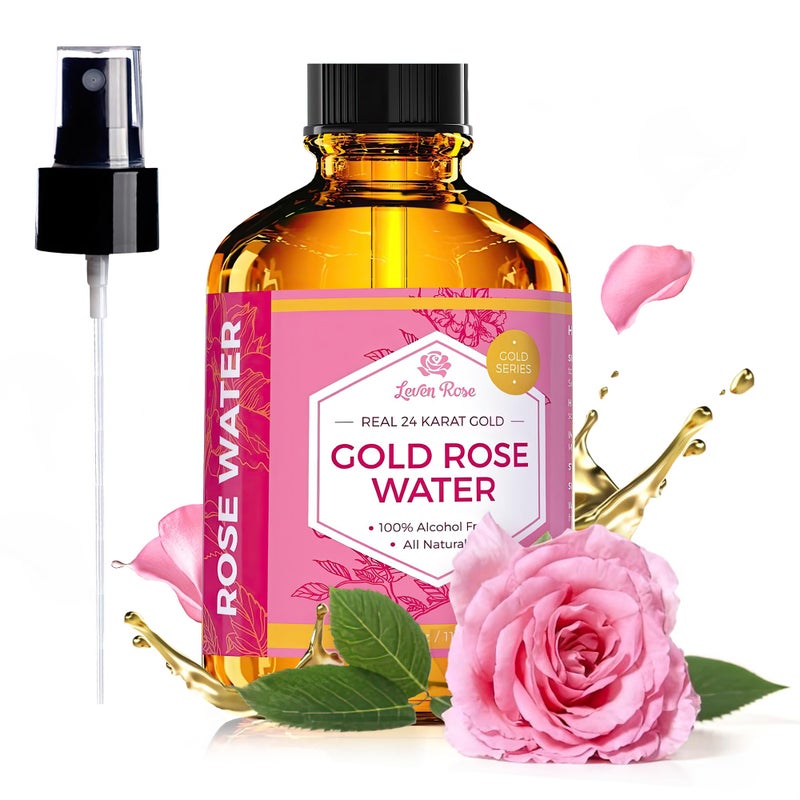 Leven Rose 24 Karat Gold Rose Water Toner by Leven Rose Natural Moroccan 24K Rosewater Toner 4 oz - Image 1