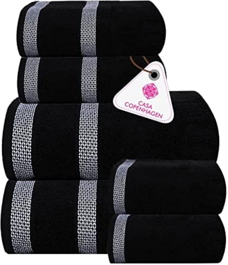 CASA COPENHAGEN CASA COPENHAGEN Solitaire Designed in Denmark 600 GSM Hotel  Spa Decorative Kitchen  Bathroom Egyptian Cotton 6 Piece Towel Set Includes 2 Bath Towels 2 Hand Towels 2 Washcloths  Dark Black 