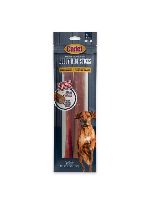 Cadet Bully Hide Sticks for Large Dogs, All-Natural Beef Pizzle, Rawhide Free Dog Bully Sticks for Aggressive Chewers, Large (2 Count)