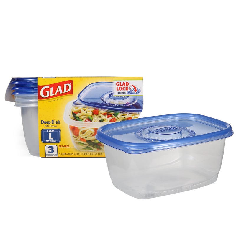 Glad Food Storage Containers, Deep Dish, 64 Ounce, 3 Count - Image 1