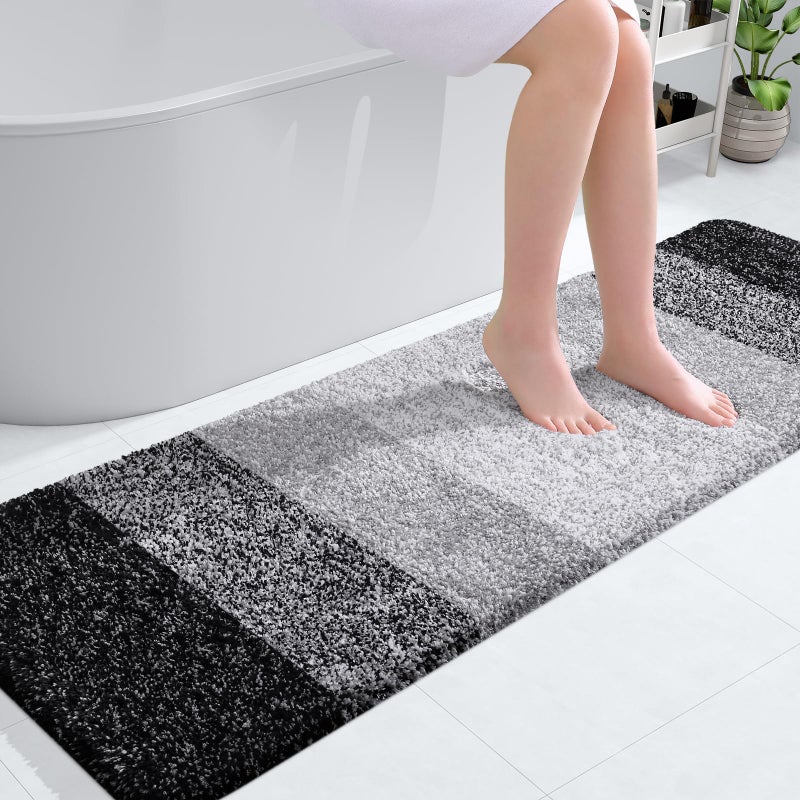 OLANLY Luxury Bathroom Rug Mat 59x20  Extra Soft and Absorbent Microfiber Bath Rugs  Non-Slip Plush Shaggy Bath Carpet Runner  Machine Wash Dry  Bath Mats for Bathroom Floor  Tub and Shower  Black