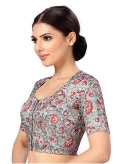 Studio Shringaar Studio Shringaar Women's Polyester Readymade tassar Silk Kalamkari Printed Saree Blouse with Short Sleeves(Multi-Color, 40)  - Image 4