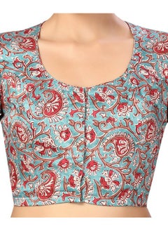 Studio Shringaar Studio Shringaar Women's Polyester Readymade tassar Silk Kalamkari Printed Saree Blouse with Short Sleeves(Multi-Color, 40)  - Image 3