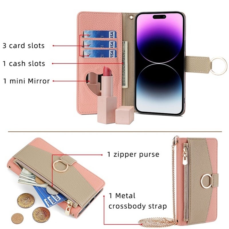 HuHa Protective Cover For Samsung Galaxy M13 Crossbody Litchi Texture Leather Phone Case(Pink) - Image 3