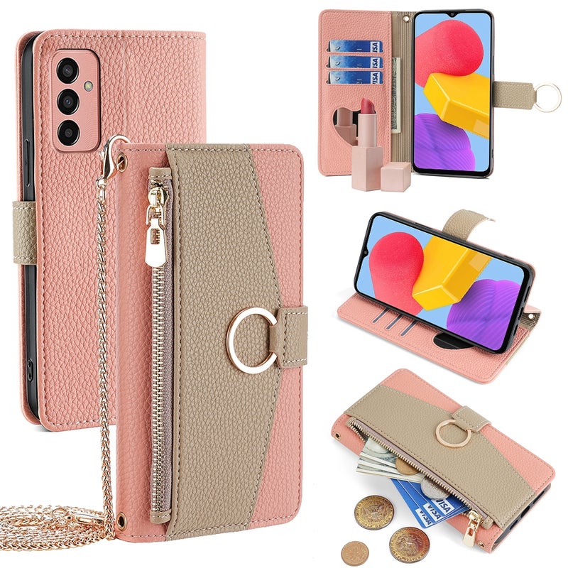 HuHa Protective Cover For Samsung Galaxy M13 Crossbody Litchi Texture Leather Phone Case(Pink) - Image 1