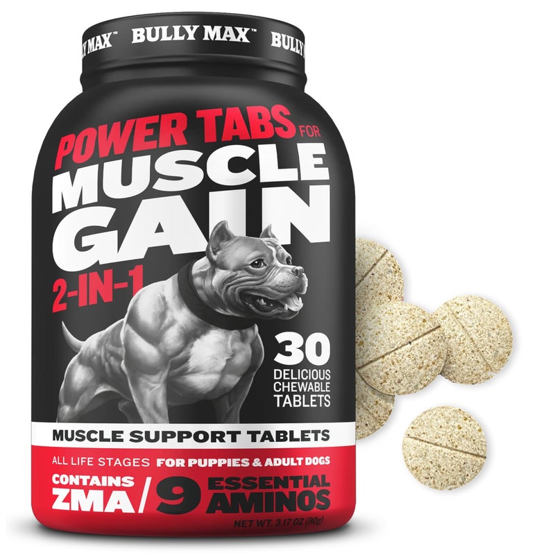 Bully Max 2-in-1 Muscle Builder Power Tabs for Puppies & Adult Dogs - Puppy & Dog Treats Vitamins for Muscle Gain & Growth - Multivitamin Supplements for All Breeds & Ages - 30 Chewable Tablets - Image 1