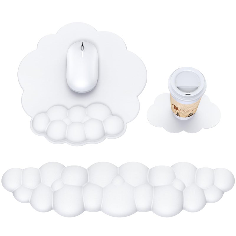 MOKURU Cloud Mouse Pad with Wrist Rest, Cloud Keyboard Wrist Rest, Mouse Pad Wrist Support, Ergonomic Keyboard Mouse Wrist Support White - Image 1