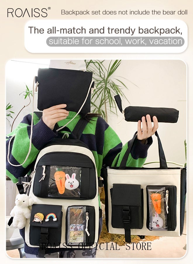 roaiss 4-Piece Set Cute Girls backpack, Ergonomic Lightweight Large Capacity Waterproof School Backpack, Adjustable Shoulder Strap Crossbody Bag, Drawstring Pouch Pencil Case, Multiple Compartments, Black - Image 2
