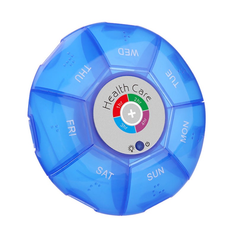 Pill Organizer Blue 7-Block Separated Design - Waterproof Moistureproof Storage Case Reminder Alarm With Loud Alarm Flashing Indicator Light for Forgetful People Daily Medication Management - Image 2