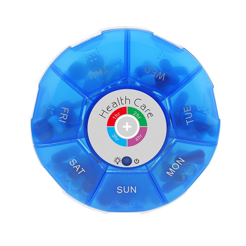 Pill Organizer Blue 7-Block Separated Design - Waterproof Moistureproof Storage Case Reminder Alarm With Loud Alarm Flashing Indicator Light for Forgetful People Daily Medication Management - Image 1