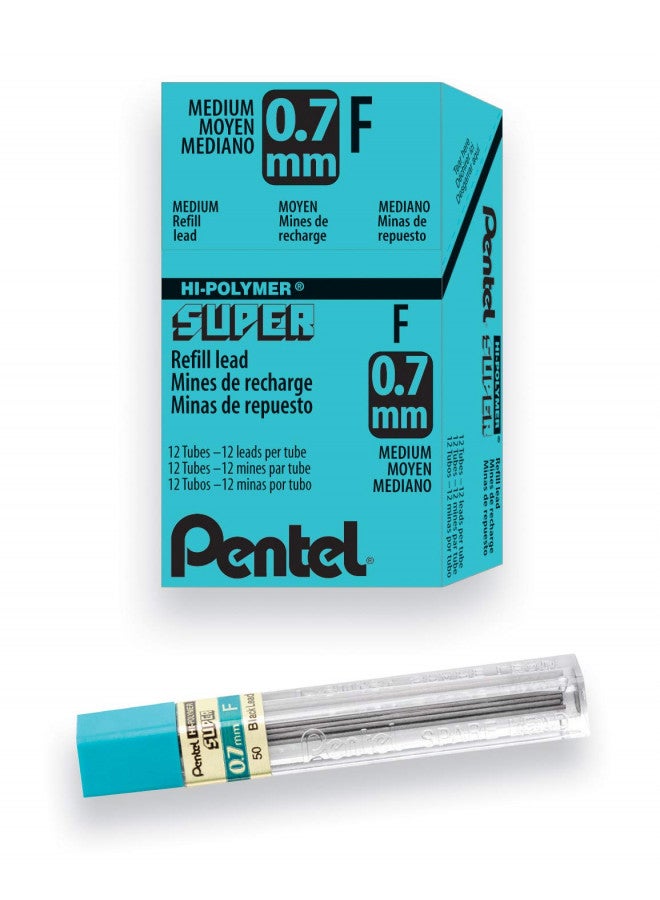 Pentel Super Hi-Polymer Lead Refill, 0.7mm Medium, F, 144 Pieces of Lead (50-F),Gray