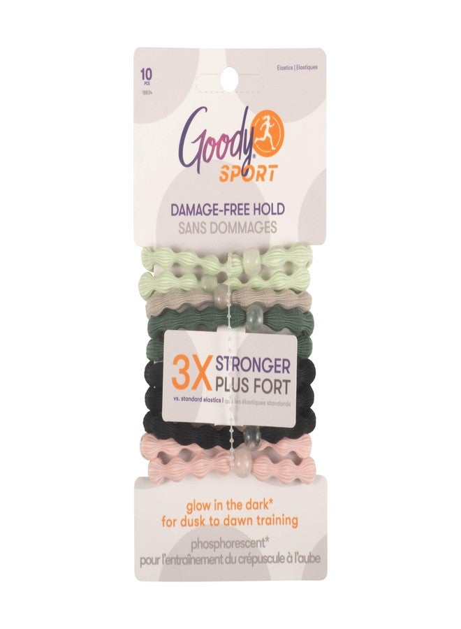 Goody Sport Forever Glow in the Dark Elastic Hair Ties - 10 Ct, 5 Assorted Colors, No Damage, 3X Stronger, Sport-Level Grip, All Hair Types - Image 1